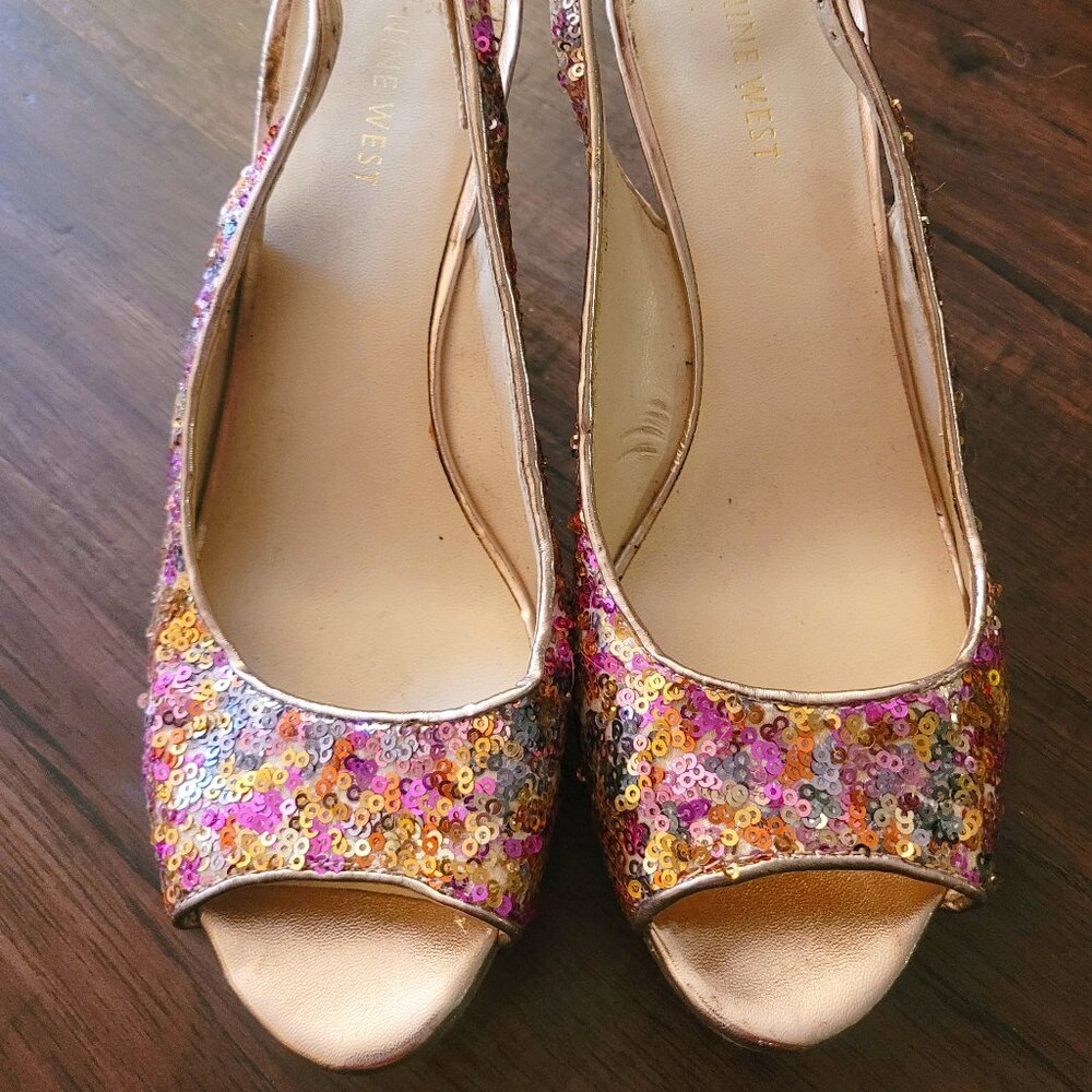 Sequin Peep Toe Pumps - Nine West